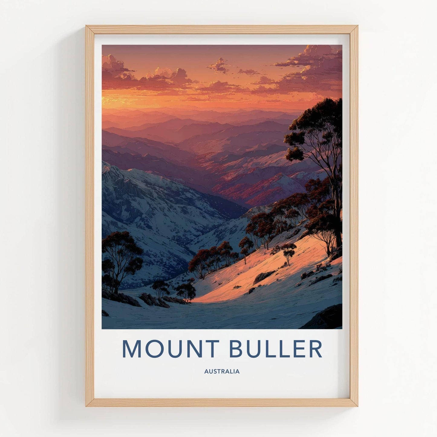 Mount Buller Poster - Australia Travel Art - Orange Sky Mountains Home Decor