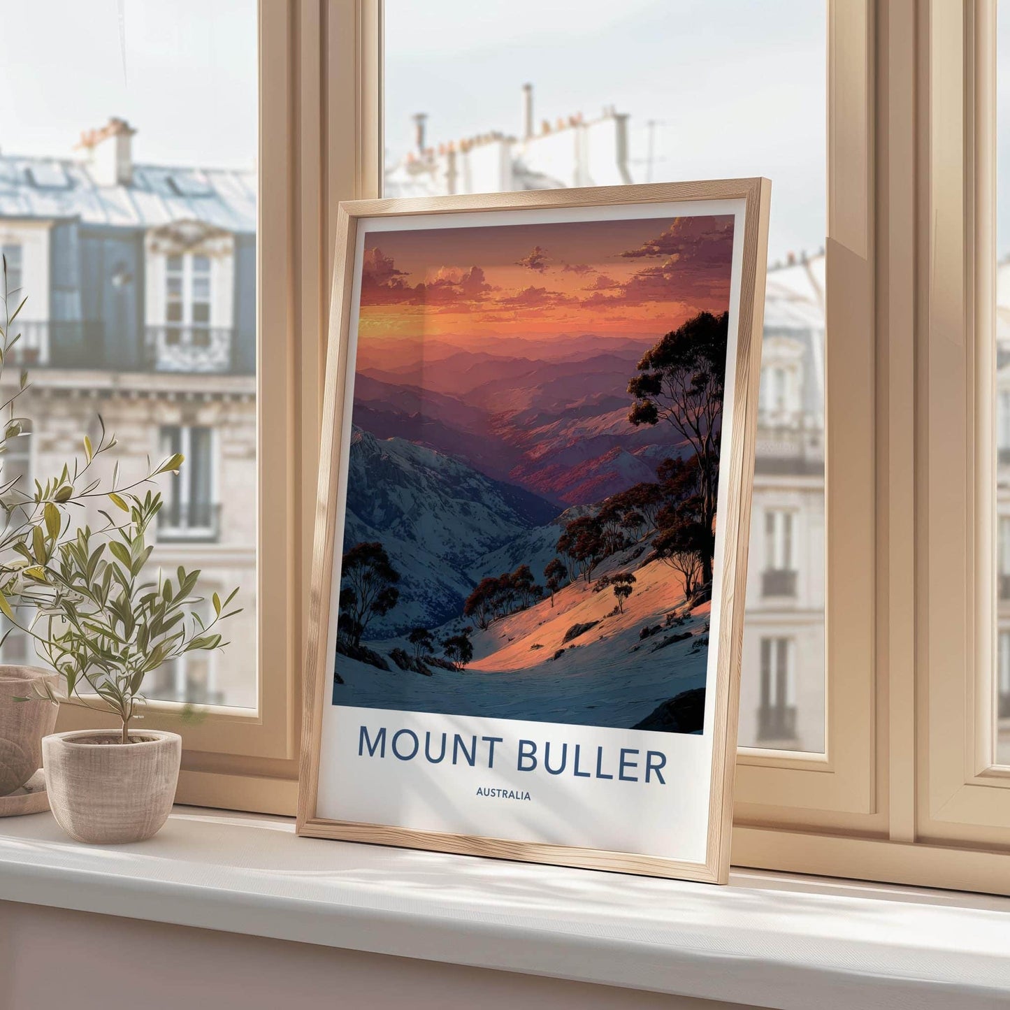 Mount Buller Poster - Australia Travel Art - Orange Sky Mountains Home Decor