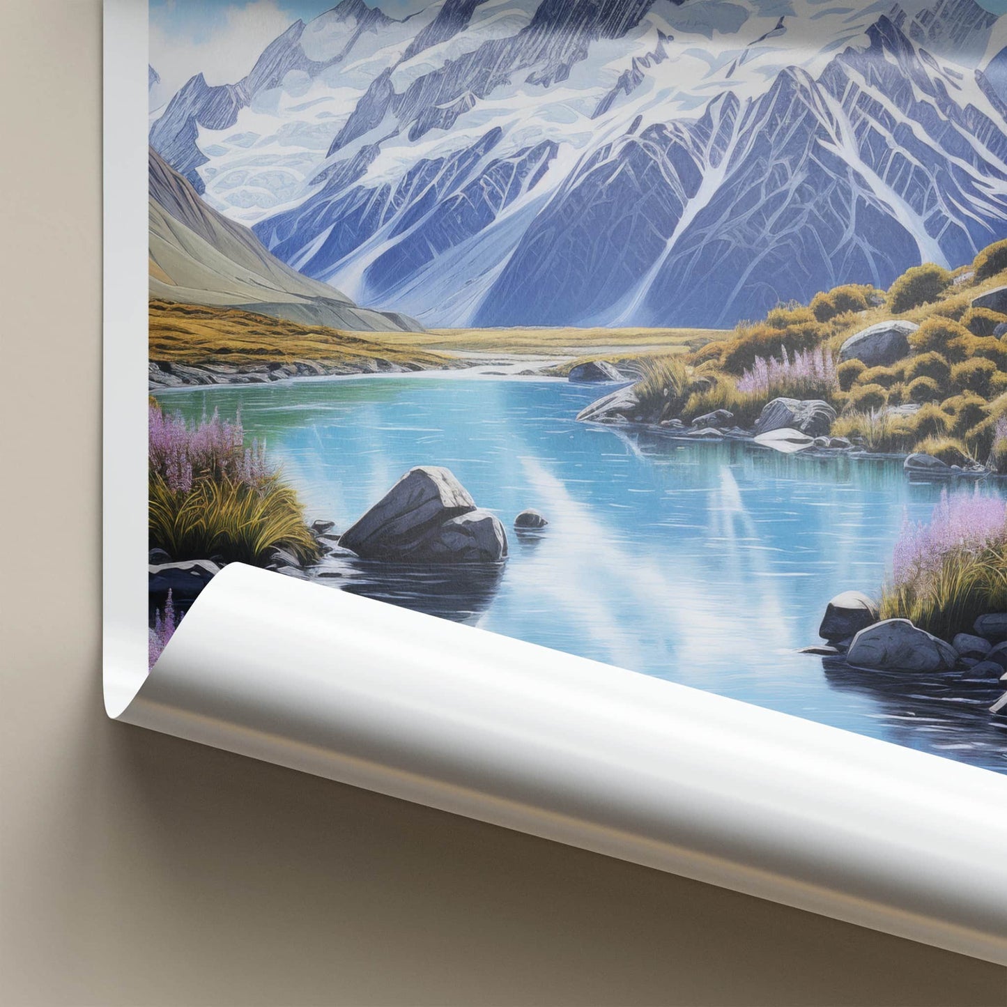 Mount Cook Poster - New Zealand Travel Art - Snowy Peak Lake Wall Decor