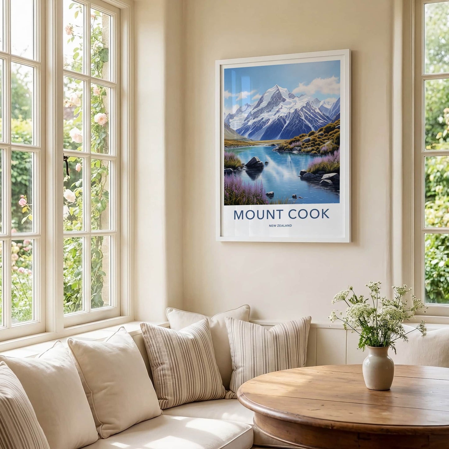 Mount Cook Poster - New Zealand Travel Art - Snowy Peak Lake Wall Decor