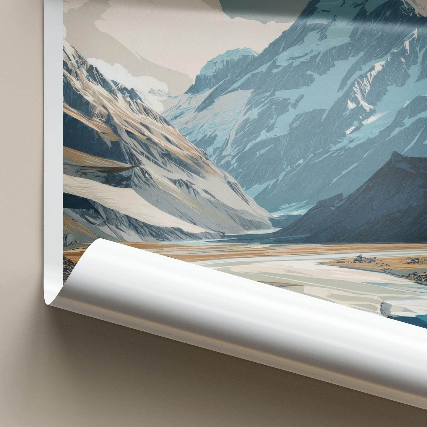 Mount Cook Poster - New Zealand Wall Art - Glacial River Valley Home Decor