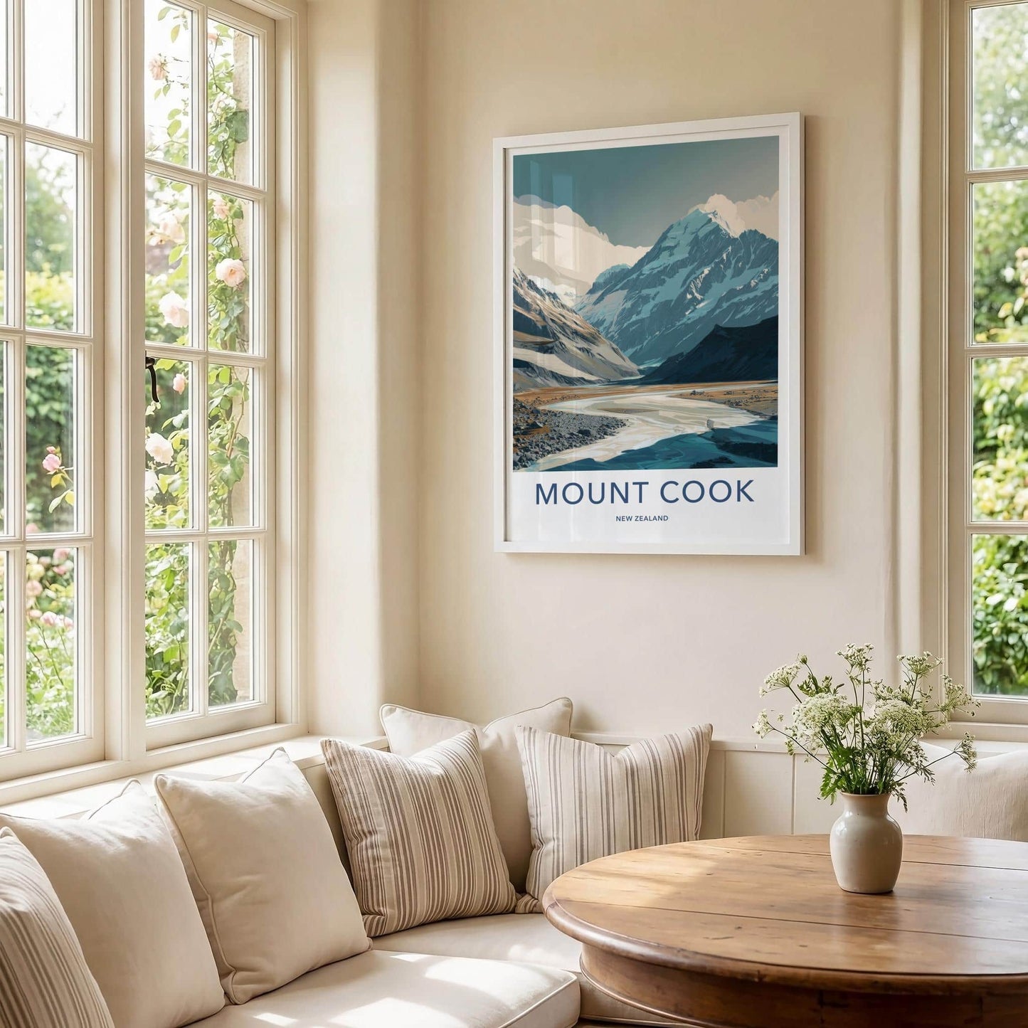 Mount Cook Poster - New Zealand Wall Art - Glacial River Valley Home Decor