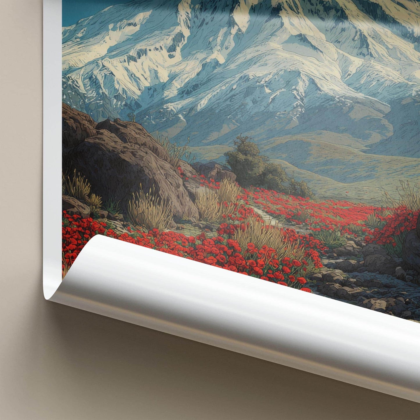 Mount Damavand Poster - Iran Travel Art - Crimson Poppies Scene Home Decor