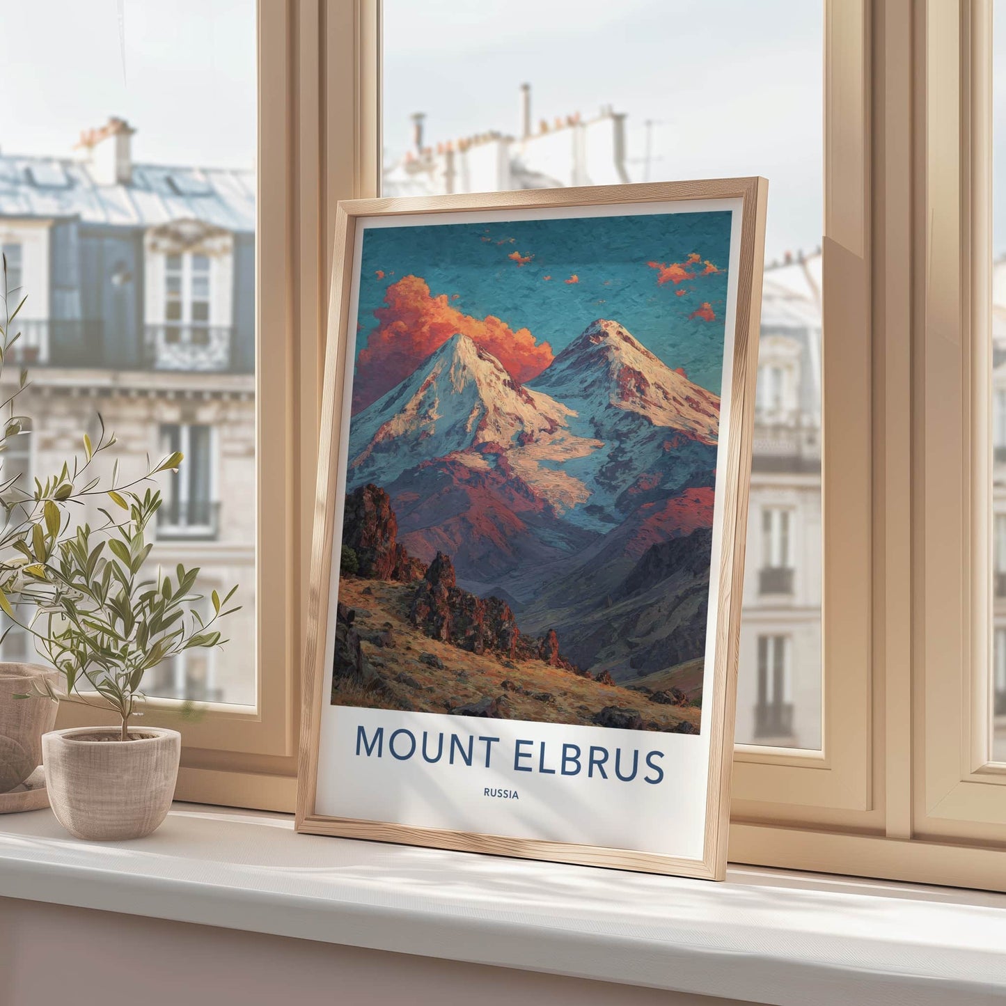 Mount Elbrus Poster - Russia Art Print - Snowy Peaks Clouds Home Decor