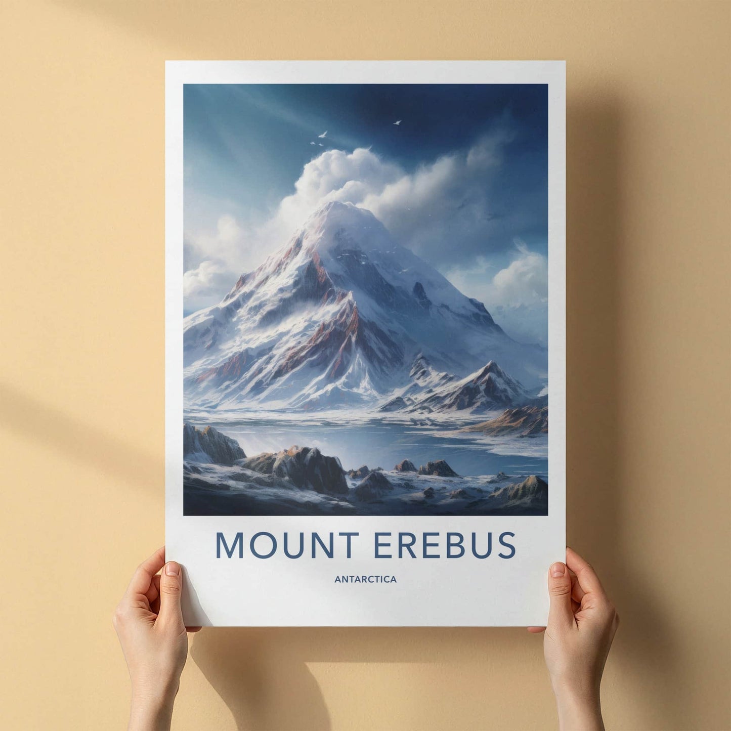 Mount Erebus Poster - Antarctica Travel Art - Snowy Mountain Vista Home Decor