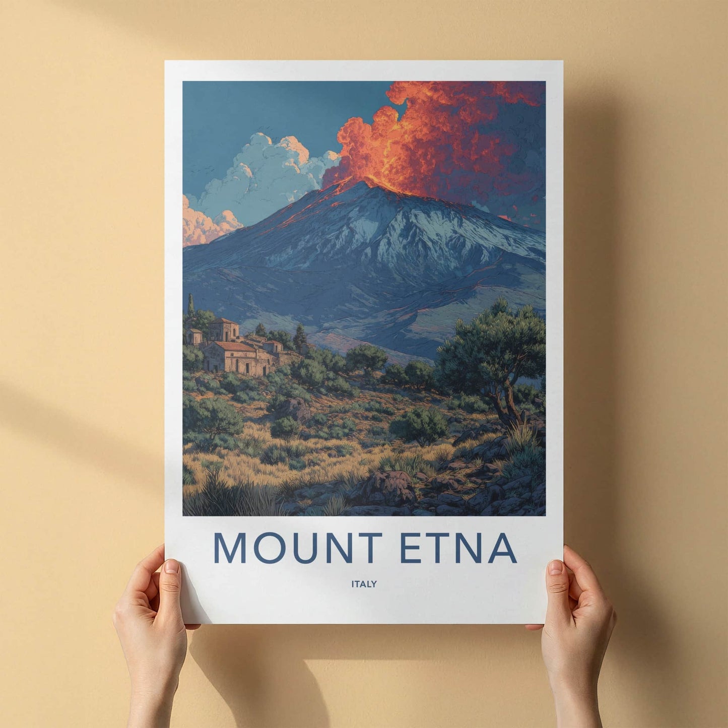 Mount Etna Poster - Italy Travel Art - Erupting Sky Peak Gift