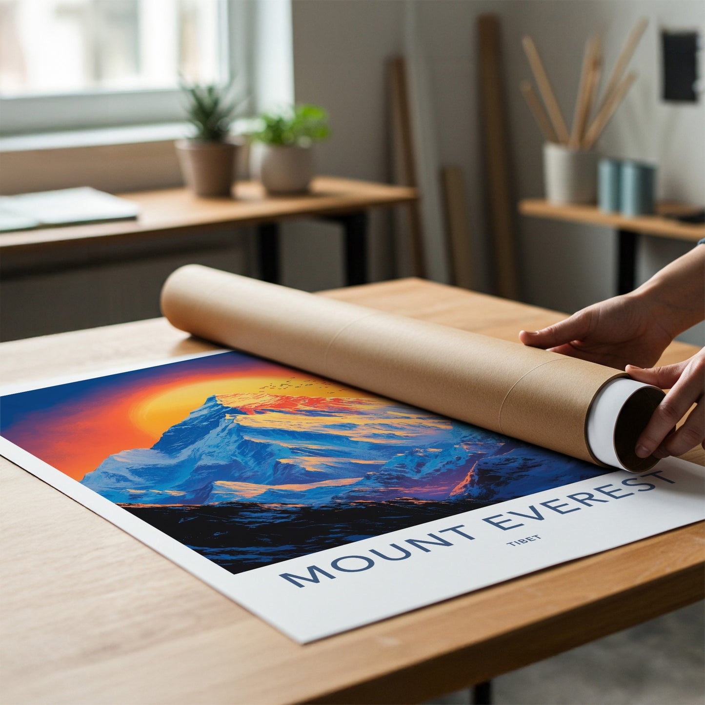 Mount Everest Poster - China Travel Art - Golden Sunset Peak Wall Decor