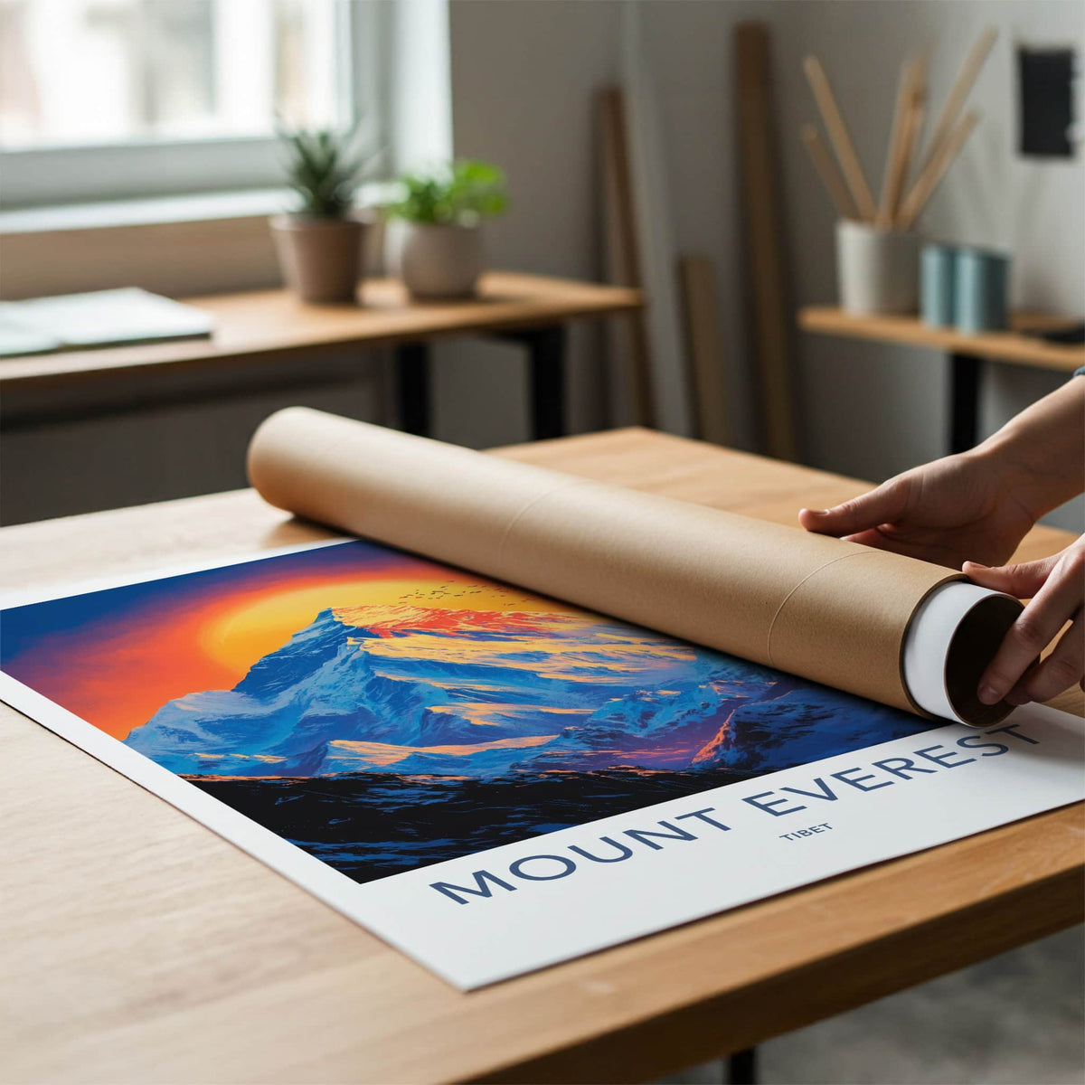 Mount Everest Poster - China Travel Art - Golden Sunset Peak Wall Decor