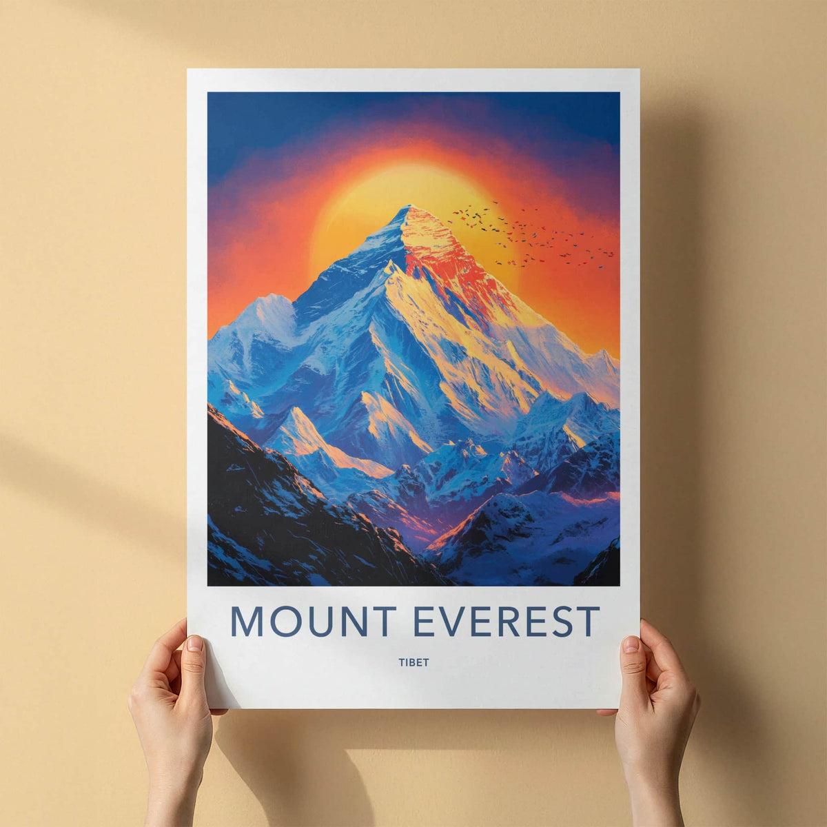 Mount Everest Poster - China Travel Art - Golden Sunset Peak Wall Decor