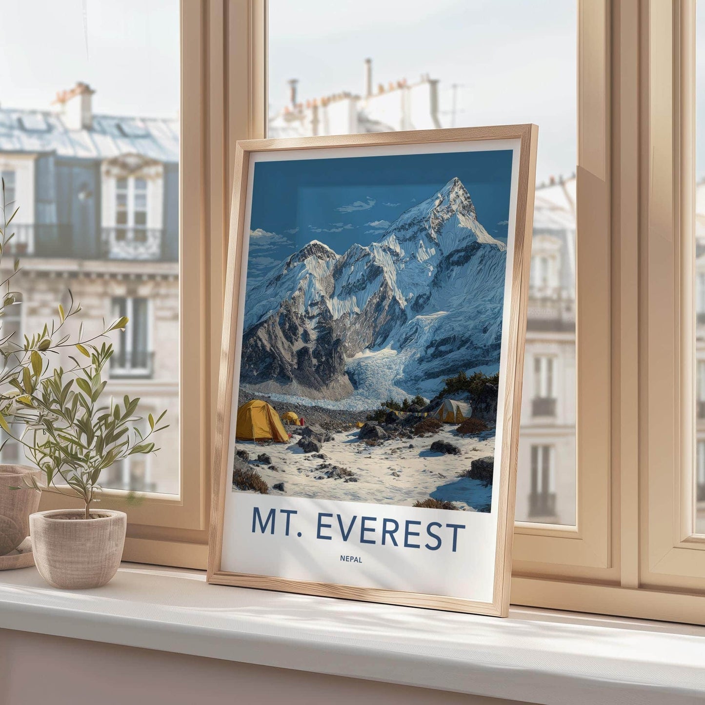 Mount Everest Poster - Nepal Travel Art - Snowy Basecamp Glacier Home Decor