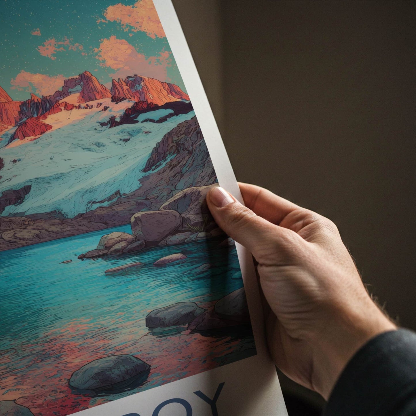 Mount Fitz Roy Poster - Argentina Travel Art - Snowy Mountain Lake Framed Decor