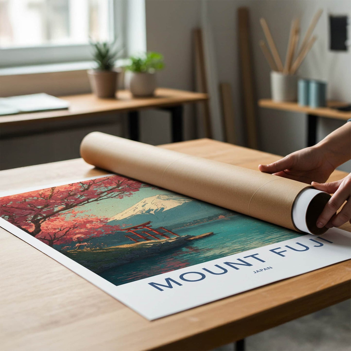 Mount Fuji Poster - Japan Travel Art - Cherry Blossom Torii Gallery Art