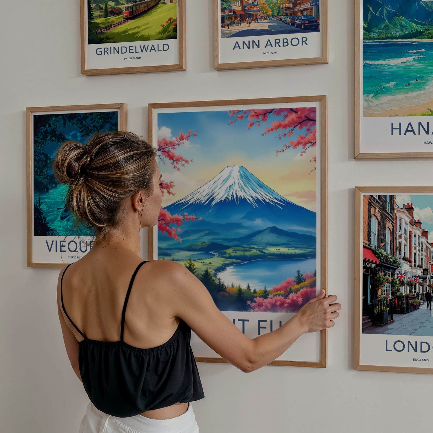Mount Fuji Poster - Japan Travel Art - Pink Flower Mountain Wall Decor