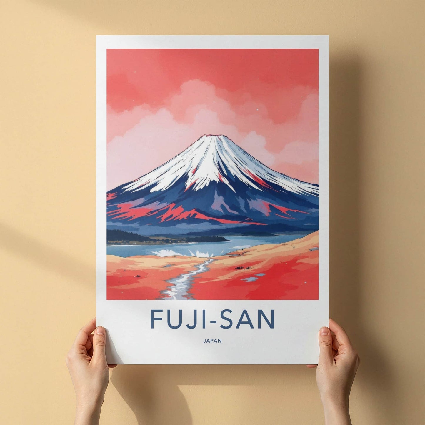 Mount Fuji Poster - Japan Travel Print - Red Sky Landscape Home Decor