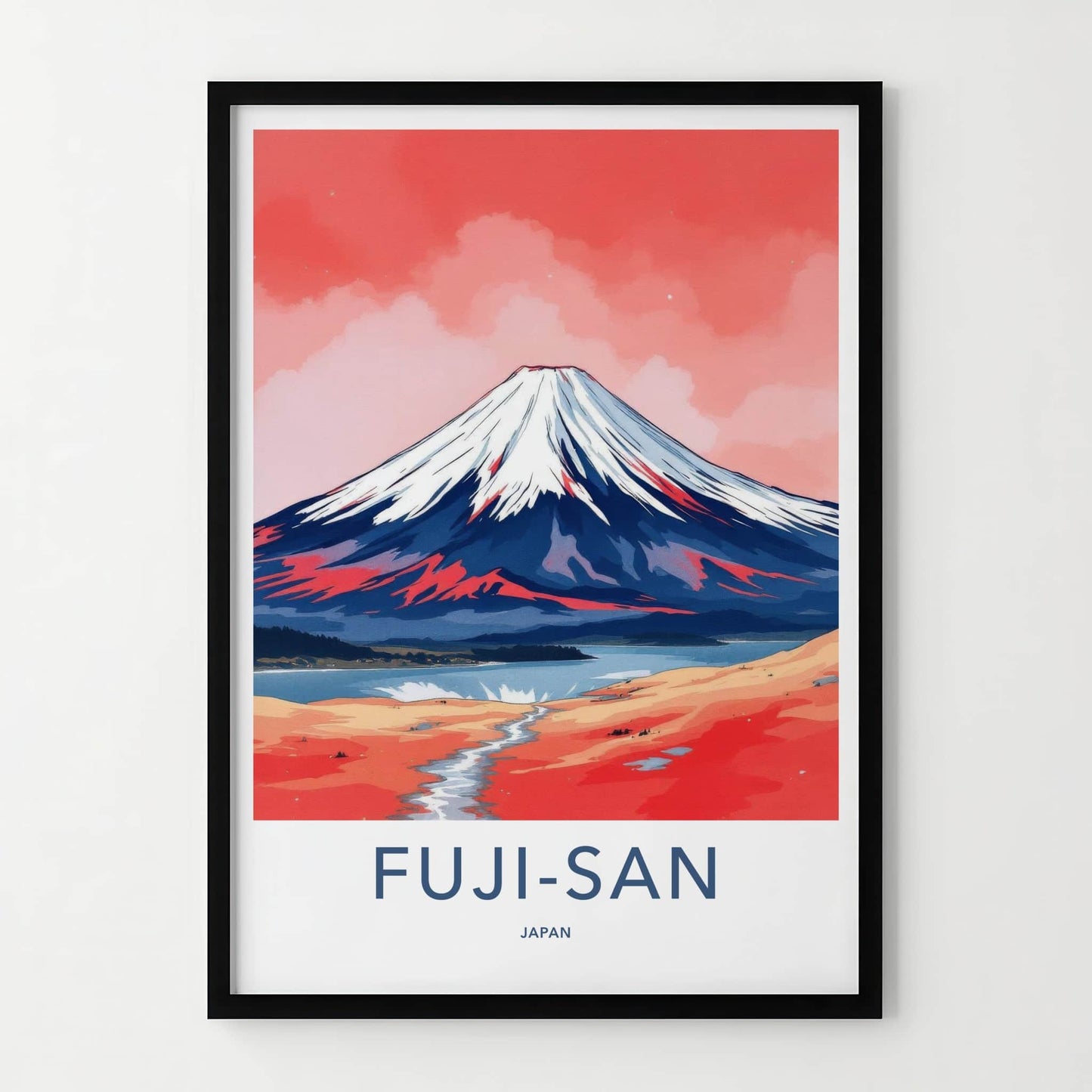 Mount Fuji Poster - Japan Travel Print - Red Sky Landscape Home Decor