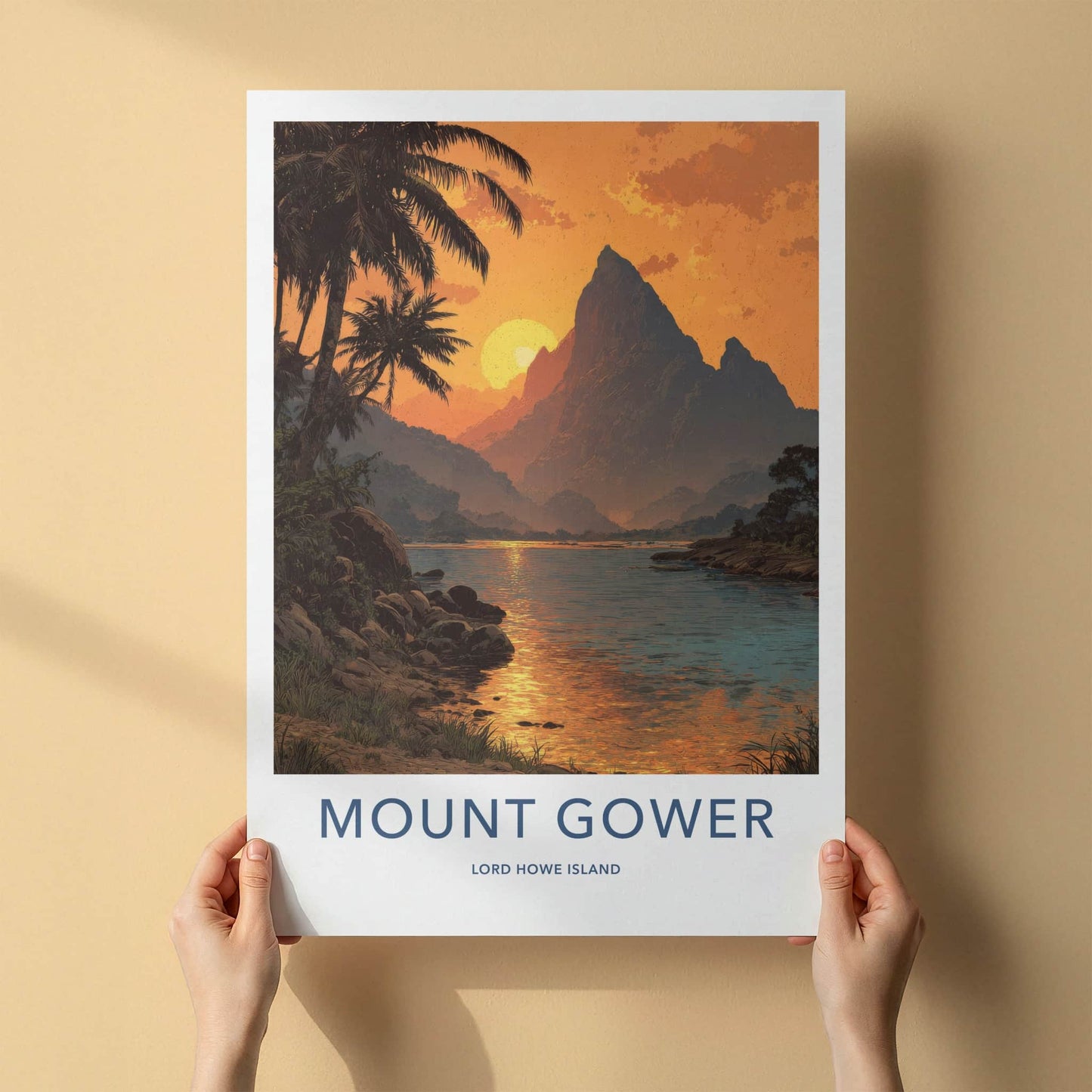 Mount Gower Lord Howe Island Poster - Australia Wall Art - Sunset Peak River Gift