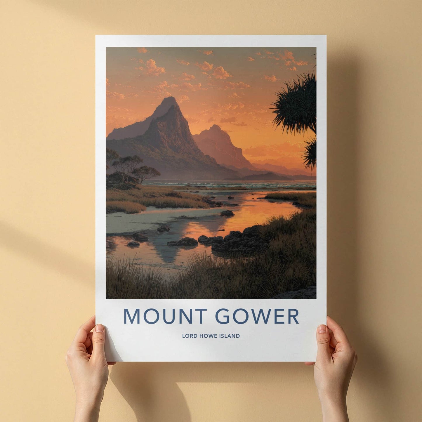 Mount Gower Poster - Australia Travel Art - Reflecting Orange Sky Home Decor