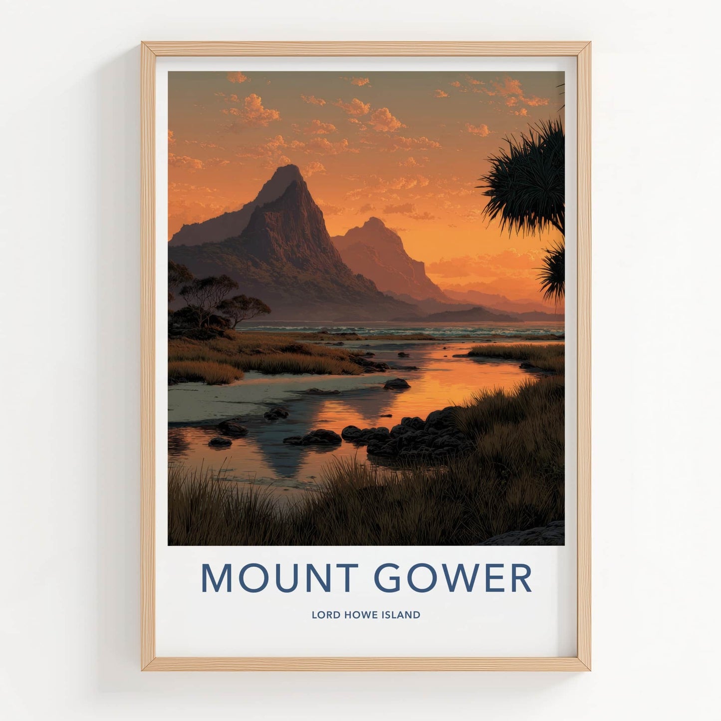 Mount Gower Poster - Australia Travel Art - Reflecting Orange Sky Home Decor