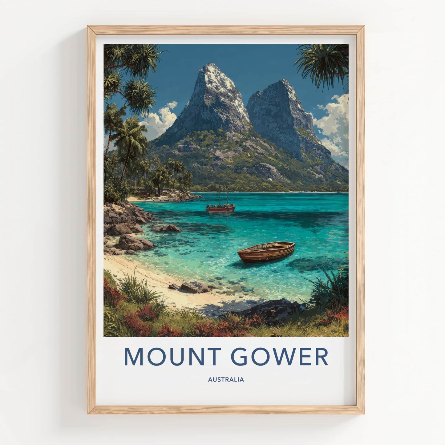 Mount Gower Poster - Australia Travel Art - Tropical Beach Boats Home Decor