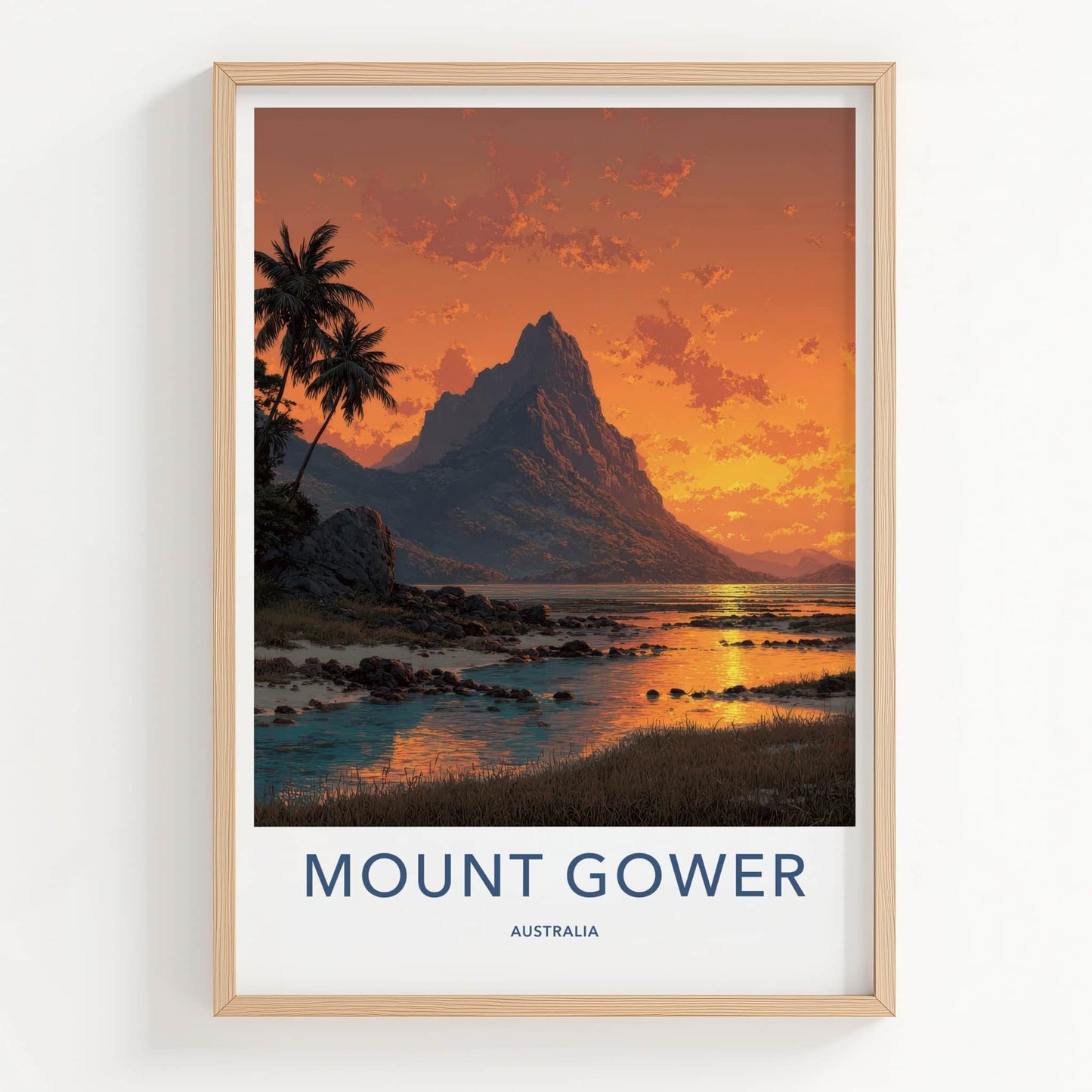 Mount Gower Poster - Australia Travel Art - Tropical Sunset Scene Wall Decor