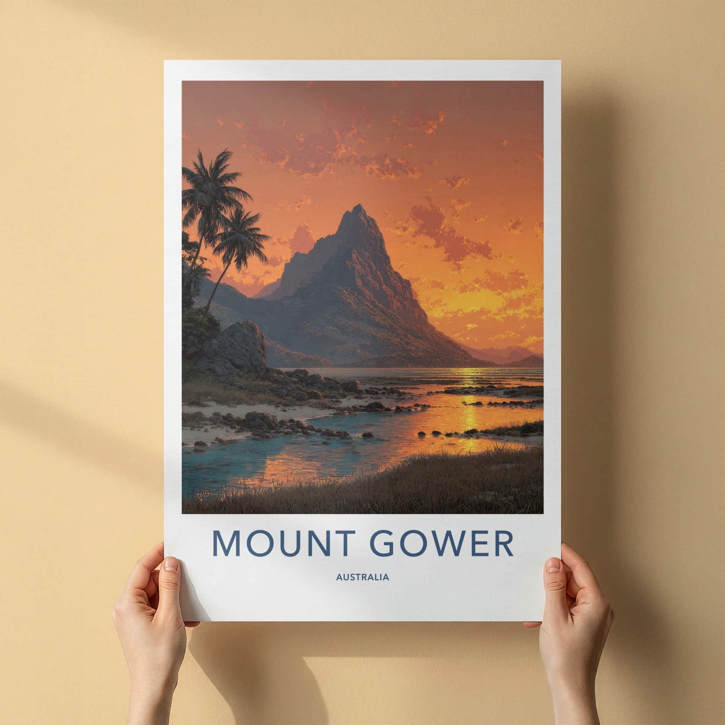 Mount Gower Poster - Australia Travel Art - Tropical Sunset Scene Wall Decor