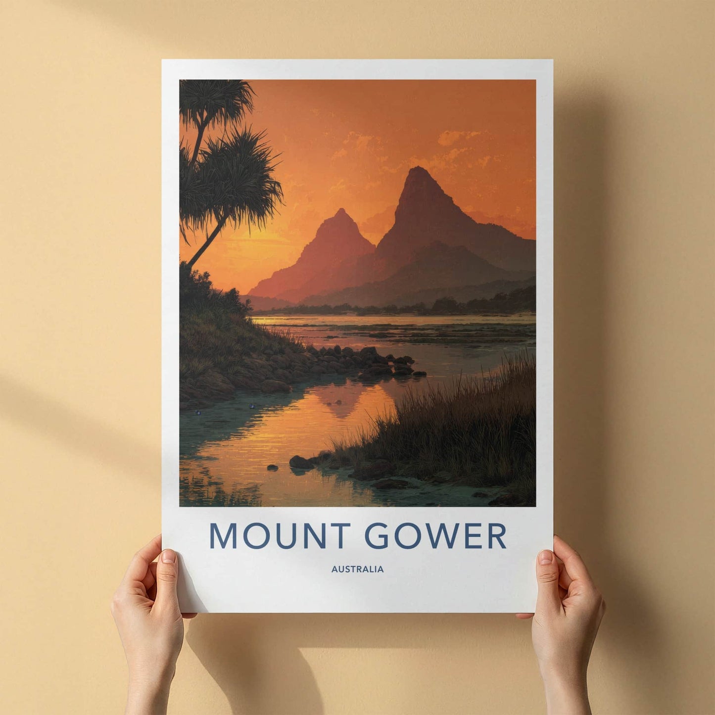 Mount Gower Poster - Australia Travel Art - Vibrant Sunset Waters Home Decor