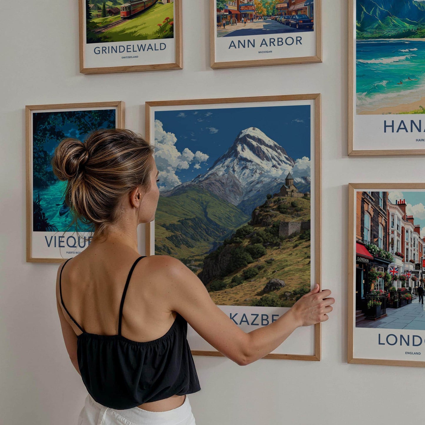 Mount Kazbegi Poster - Georgia Travel Art - Historic Monastery Mountain Wall Decor