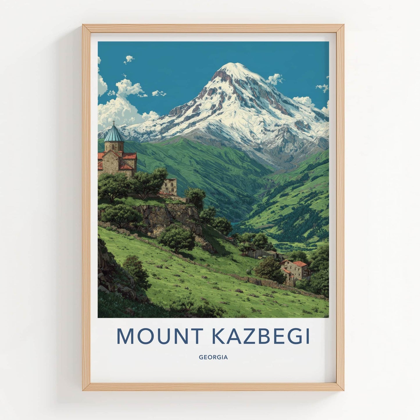 Mount Kazbegi Poster - Georgia Travel Print - Snow Capped Peak Home Decor