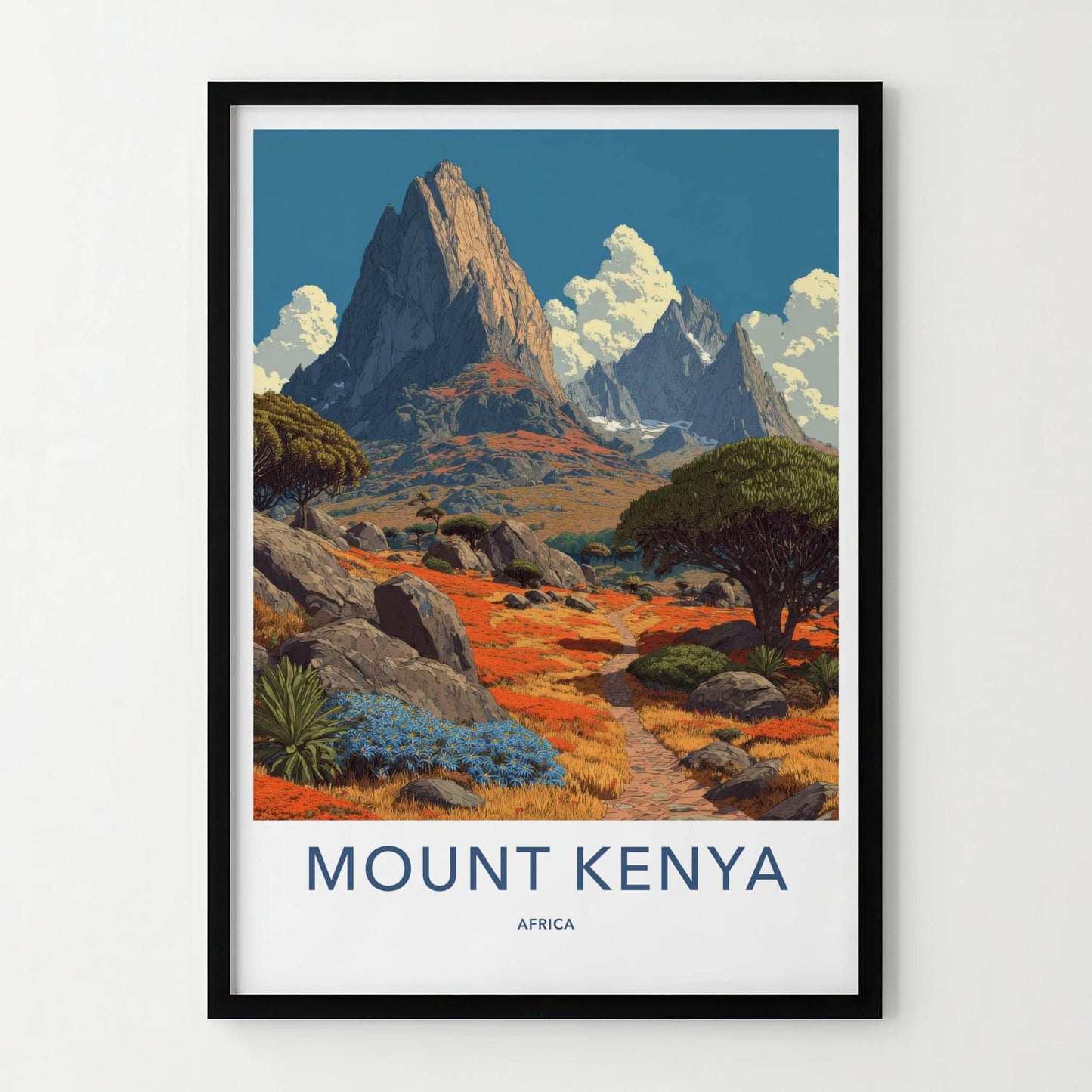 MOUNT KENYA Poster - Kenya Travel Art - Rocky Mountain Pathway Home Decor