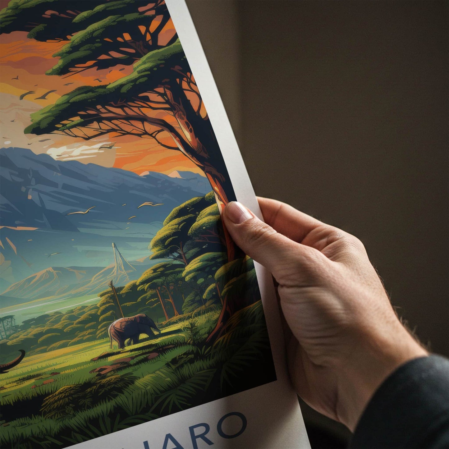 Mount Kilimanjaro Poster - Tanzania Travel Art - Elephants Mountain Sunset Home Decor