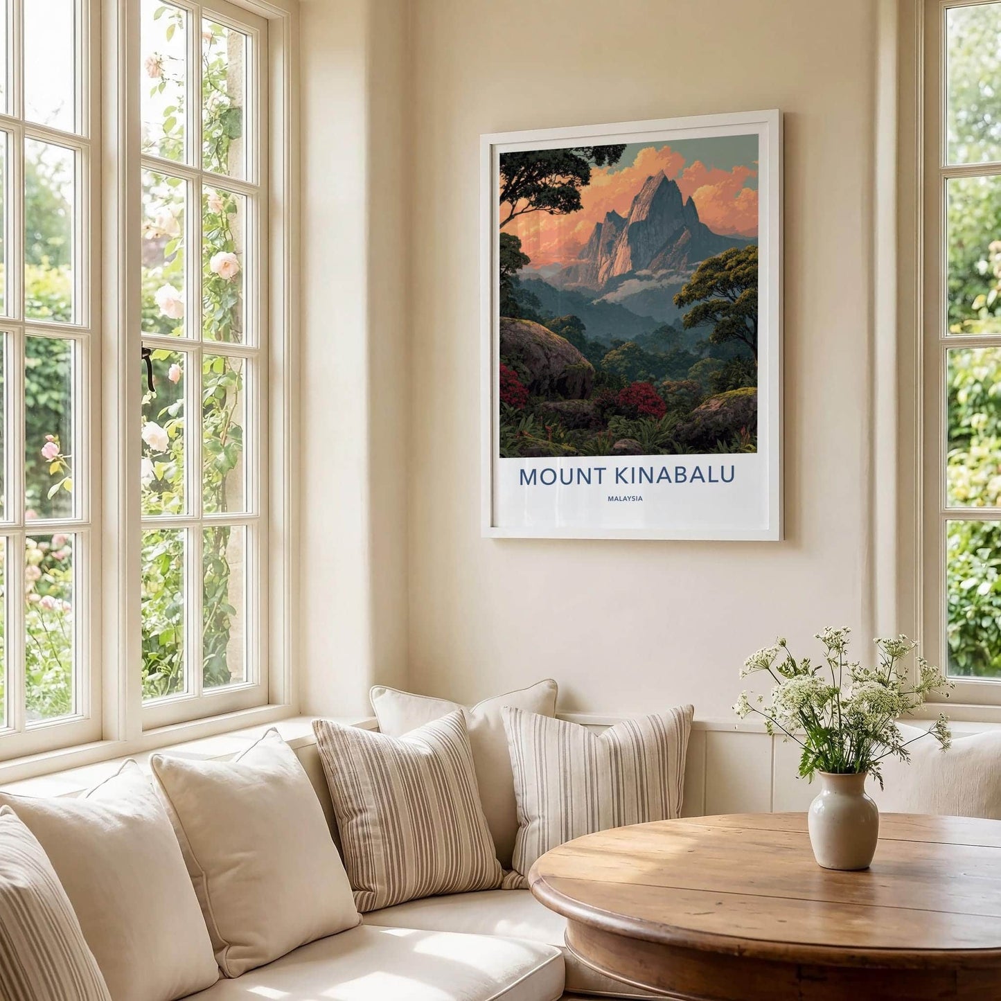 Mount Kinabalu Poster - Malaysia Travel Art - Orange Clouds Jungle Home Decor