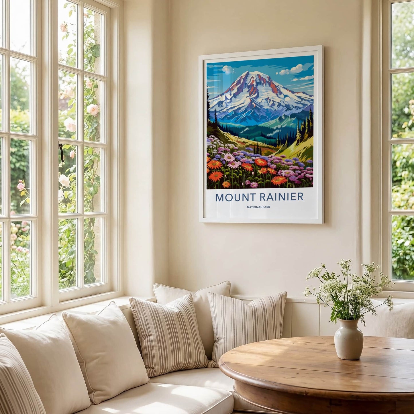 Mount Rainier National Park Poster - Washington Fine Art - Snow Peak Flowers Gift