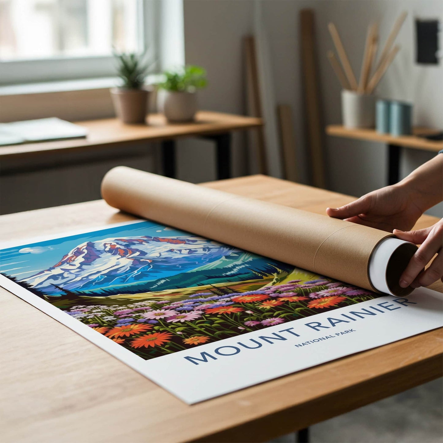 Mount Rainier National Park Poster - Washington Fine Art - Snow Peak Flowers Gift