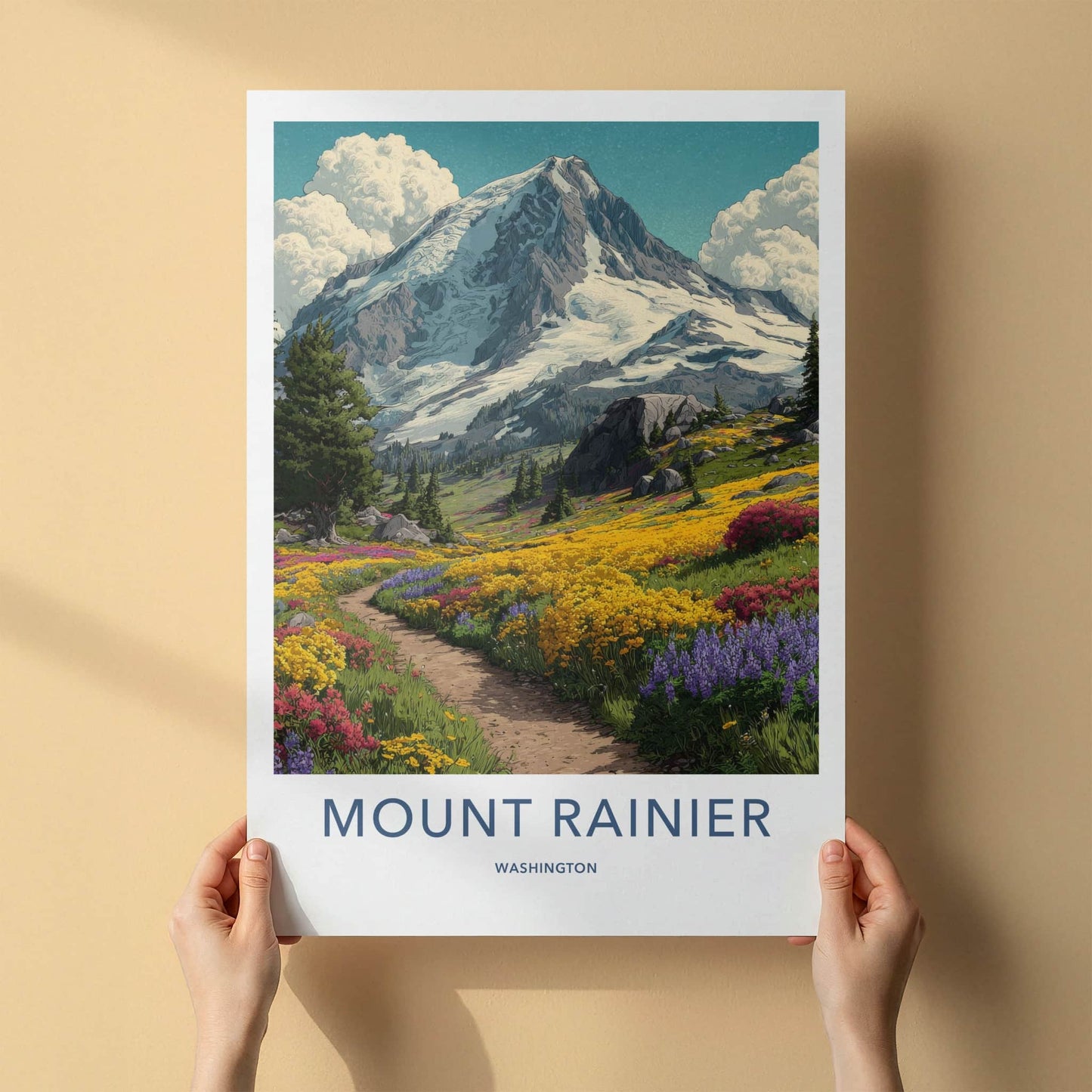 Mount Rainier Poster - Washington Framed Art - Snowy Peak Field Gallery Art