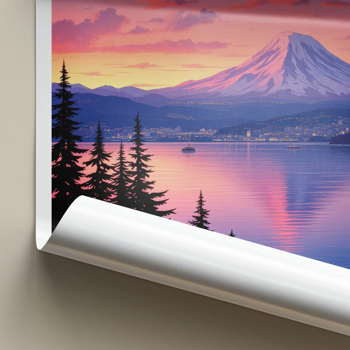 Mount Rainier Poster - Washington Travel Art - Mountain Lake Sunset Home Decor