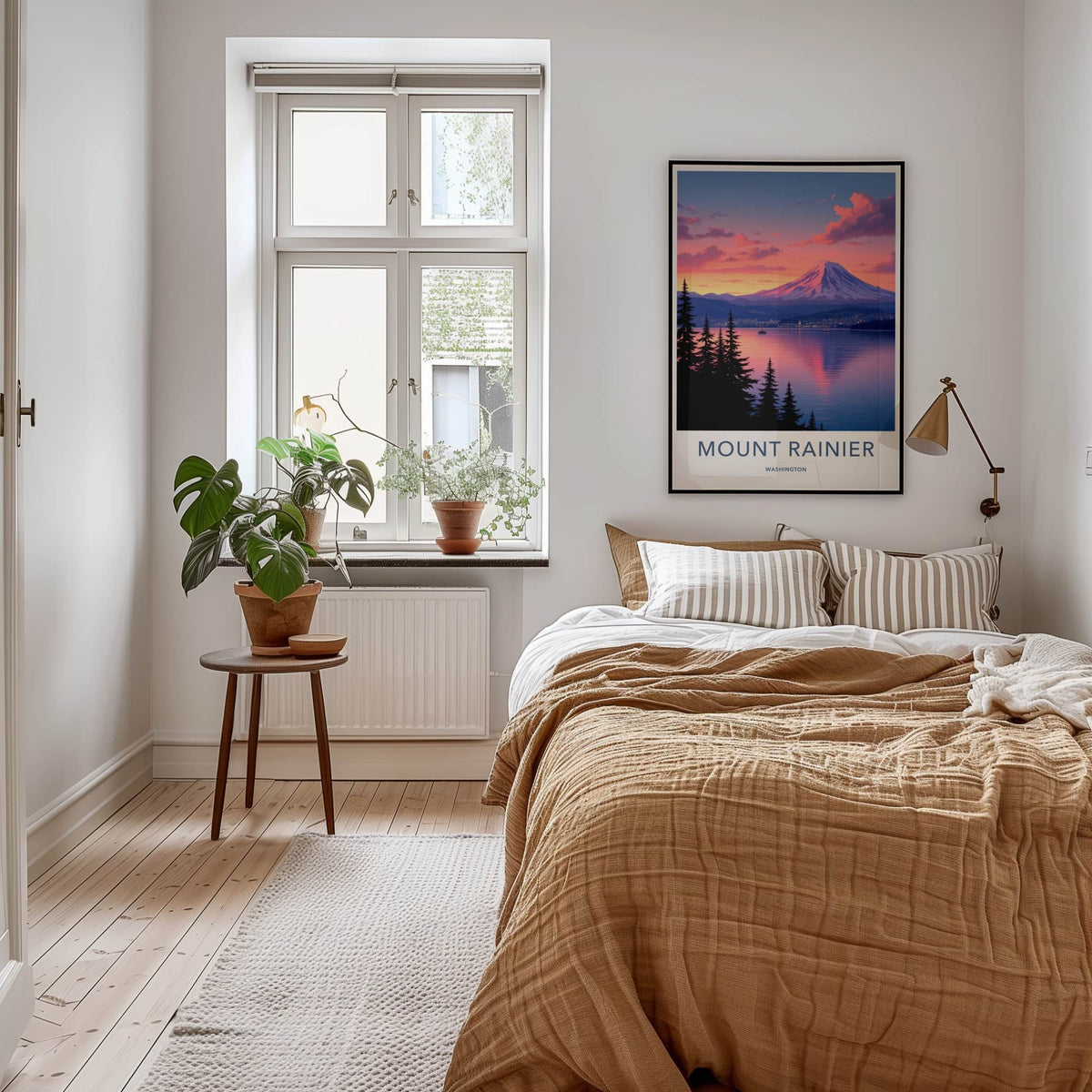 Mount Rainier Poster - Washington Travel Art - Mountain Lake Sunset Home Decor