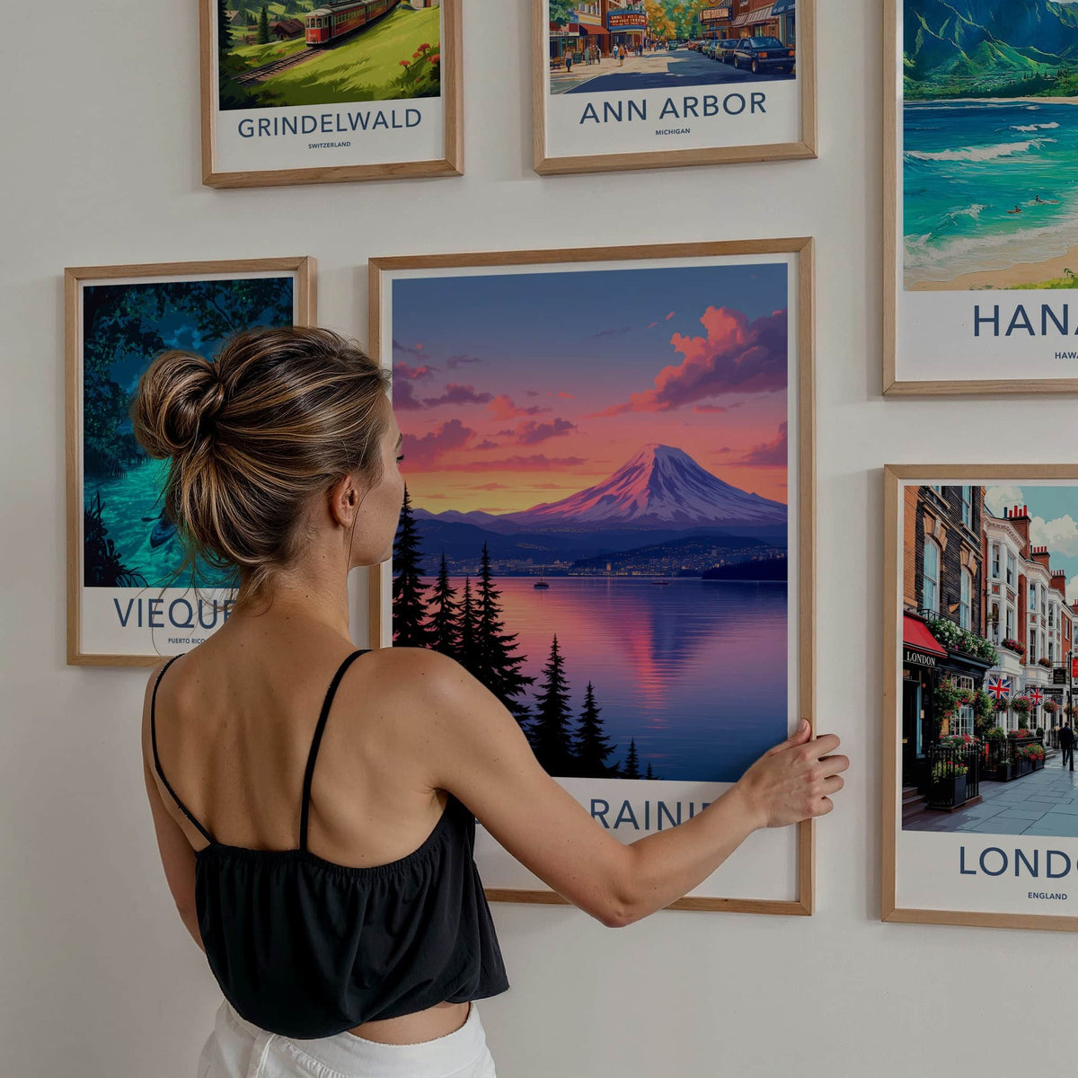 Mount Rainier Poster - Washington Travel Art - Mountain Lake Sunset Home Decor