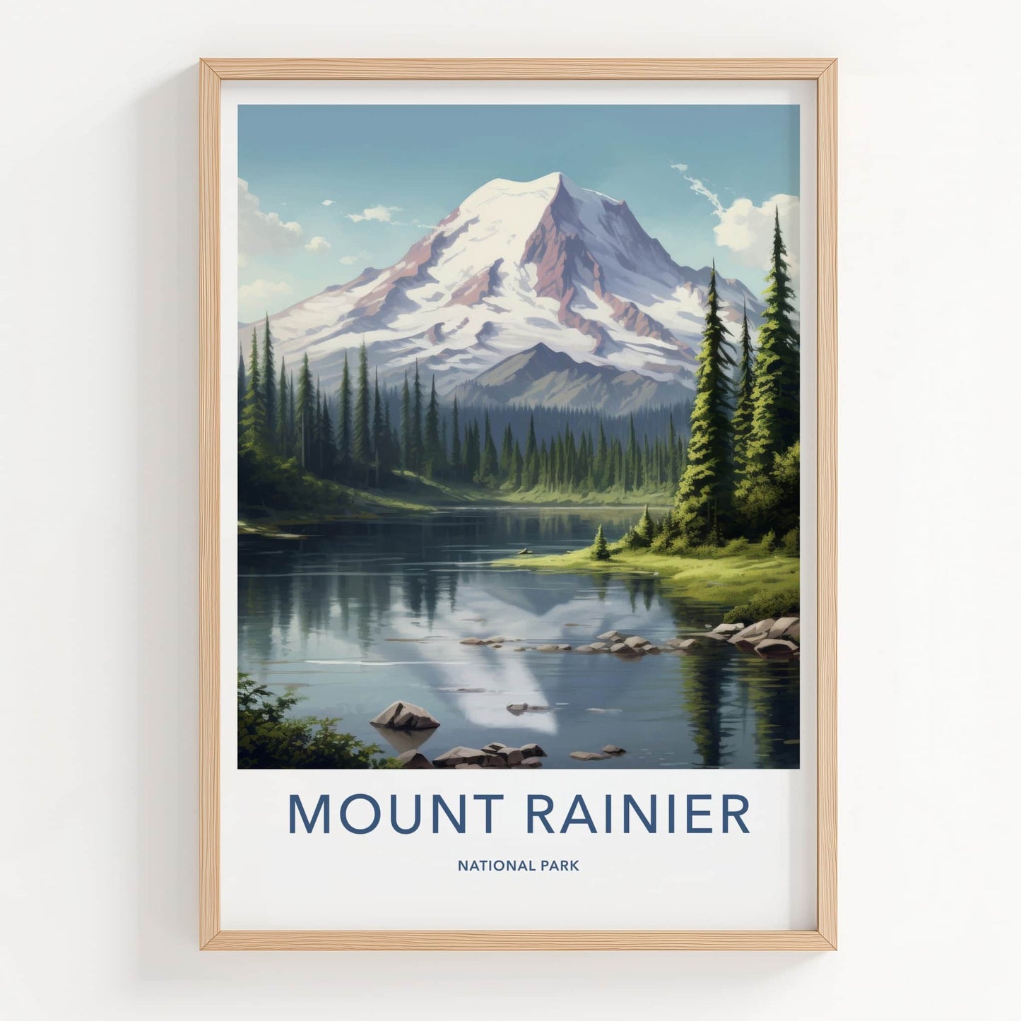 Mount Rainier Poster - Washington Travel Art - Snowy Peak Reflection Home Decor