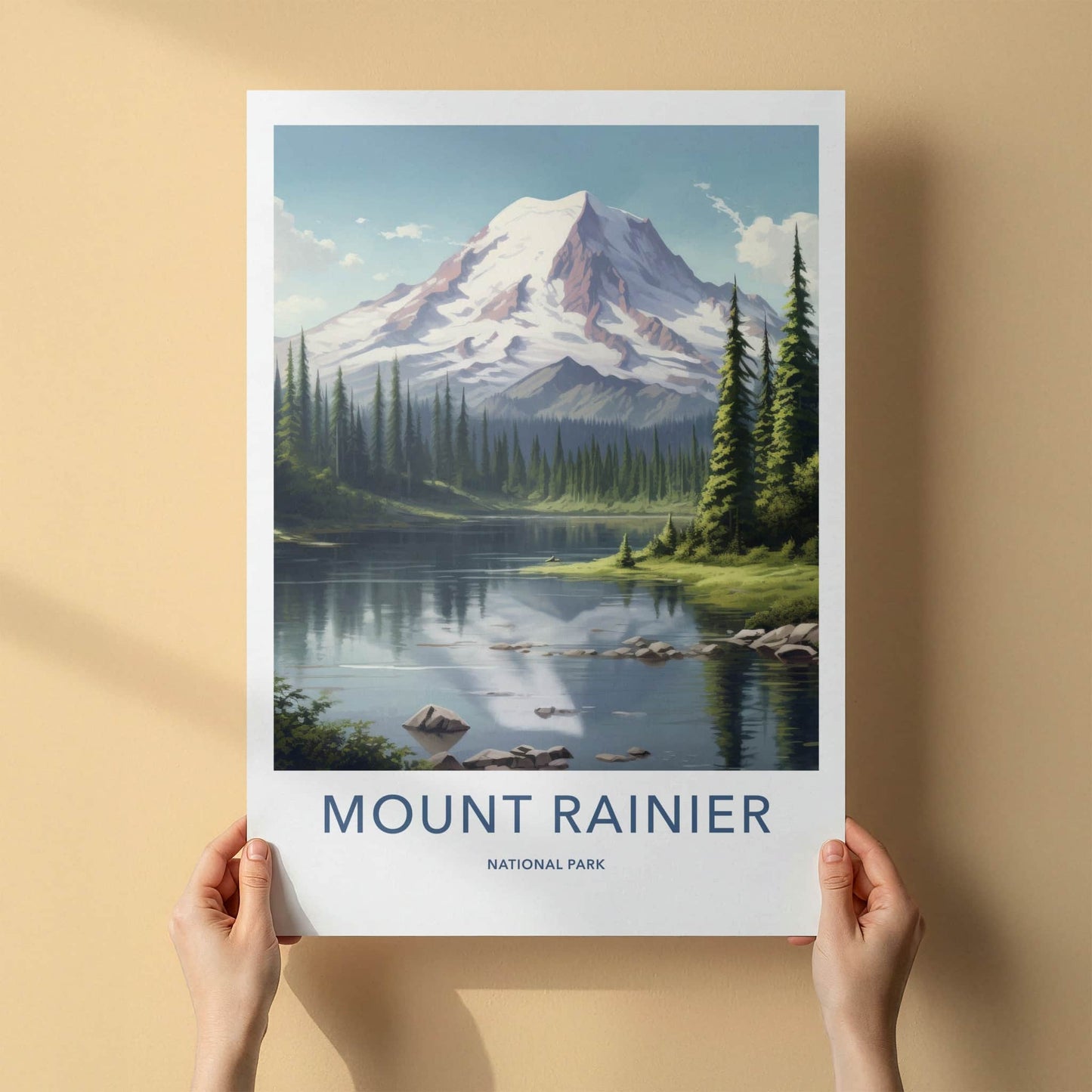 Mount Rainier Poster - Washington Travel Art - Snowy Peak Reflection Home Decor
