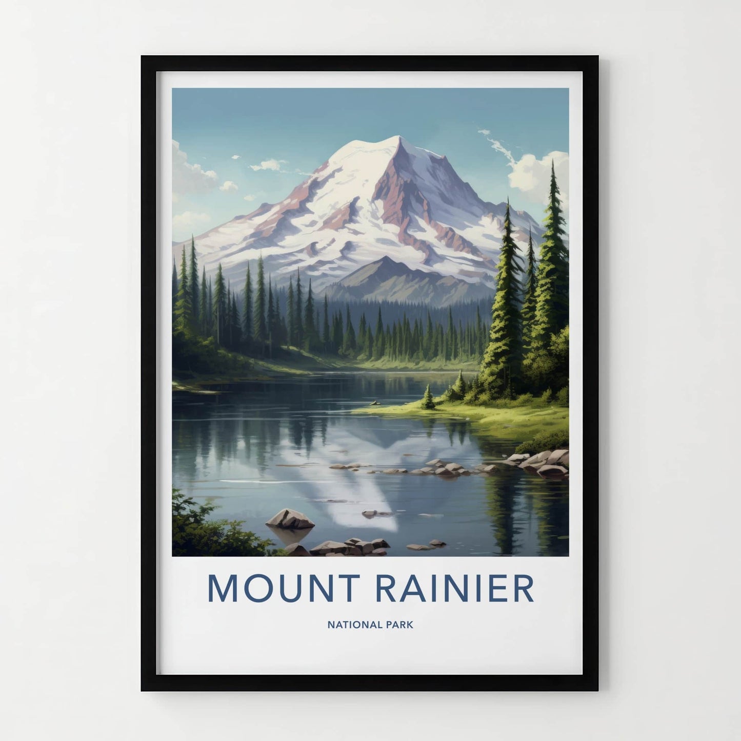 Mount Rainier Poster - Washington Travel Art - Snowy Peak Reflection Home Decor
