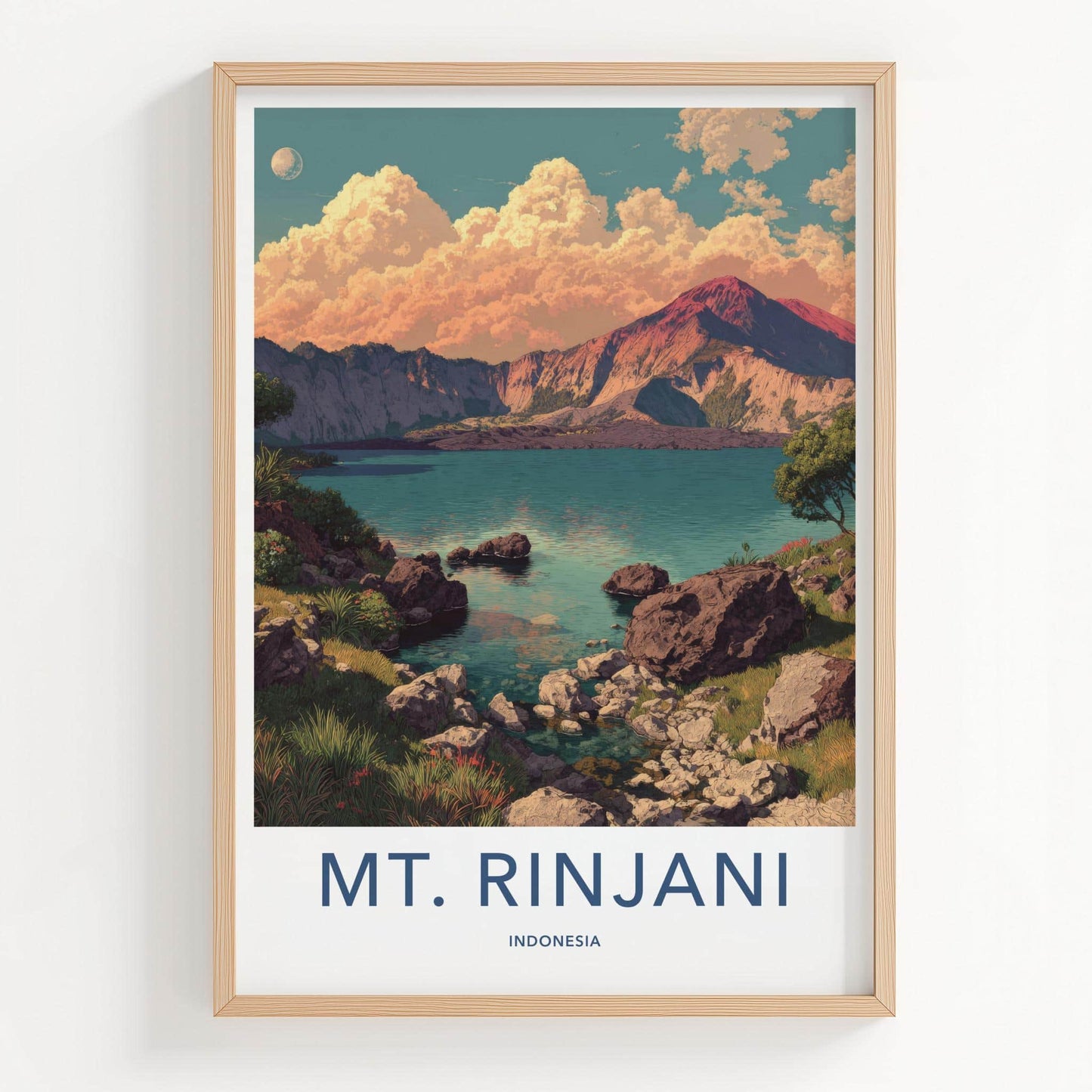 Mount Rinjani Poster - Indonesia Travel Art - Volcano Crater Lake Home Decor