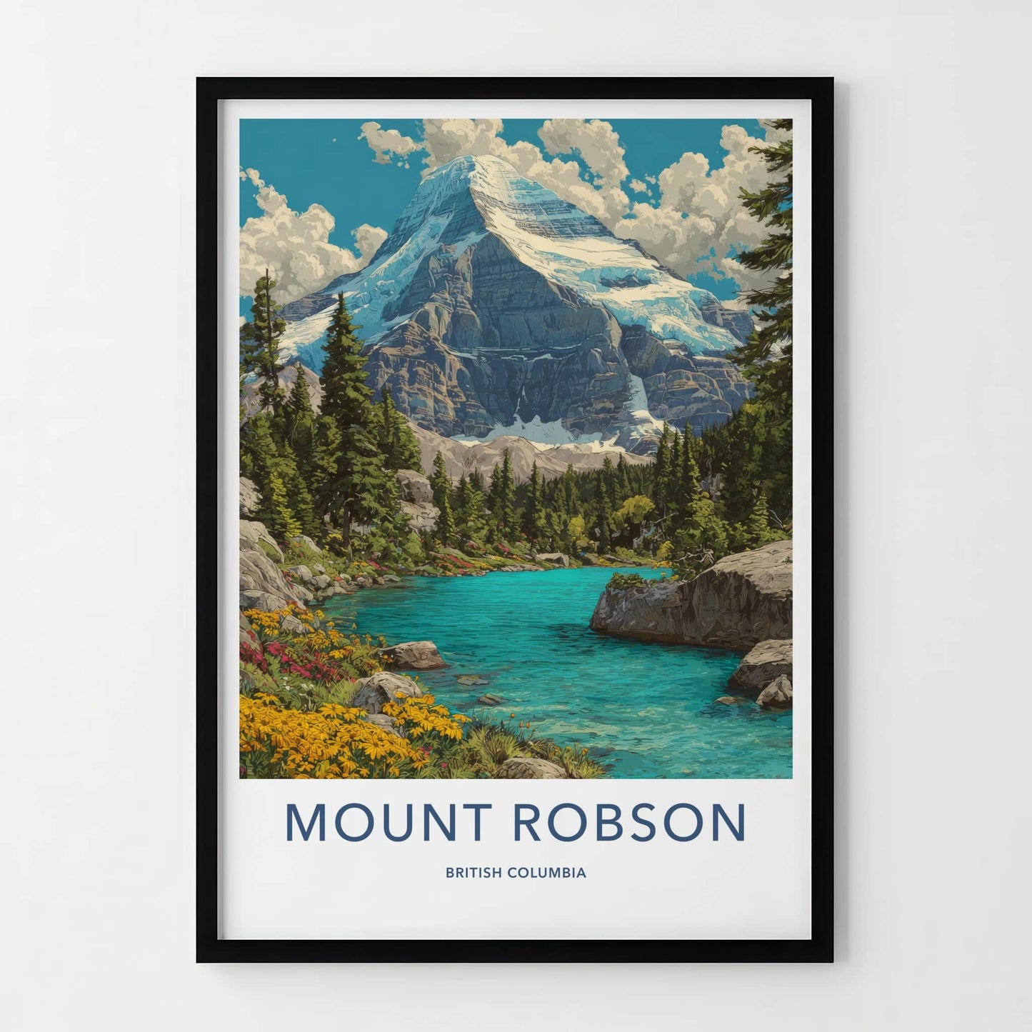 Mount Robson Poster - British Columbia Travel Print - Snowy Peak Lake Wall Decor