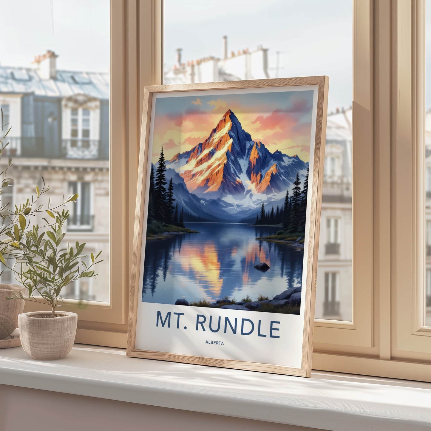 Mount Rundle Poster - Canada Travel Art - Mountain Lake Reflection Home Decor