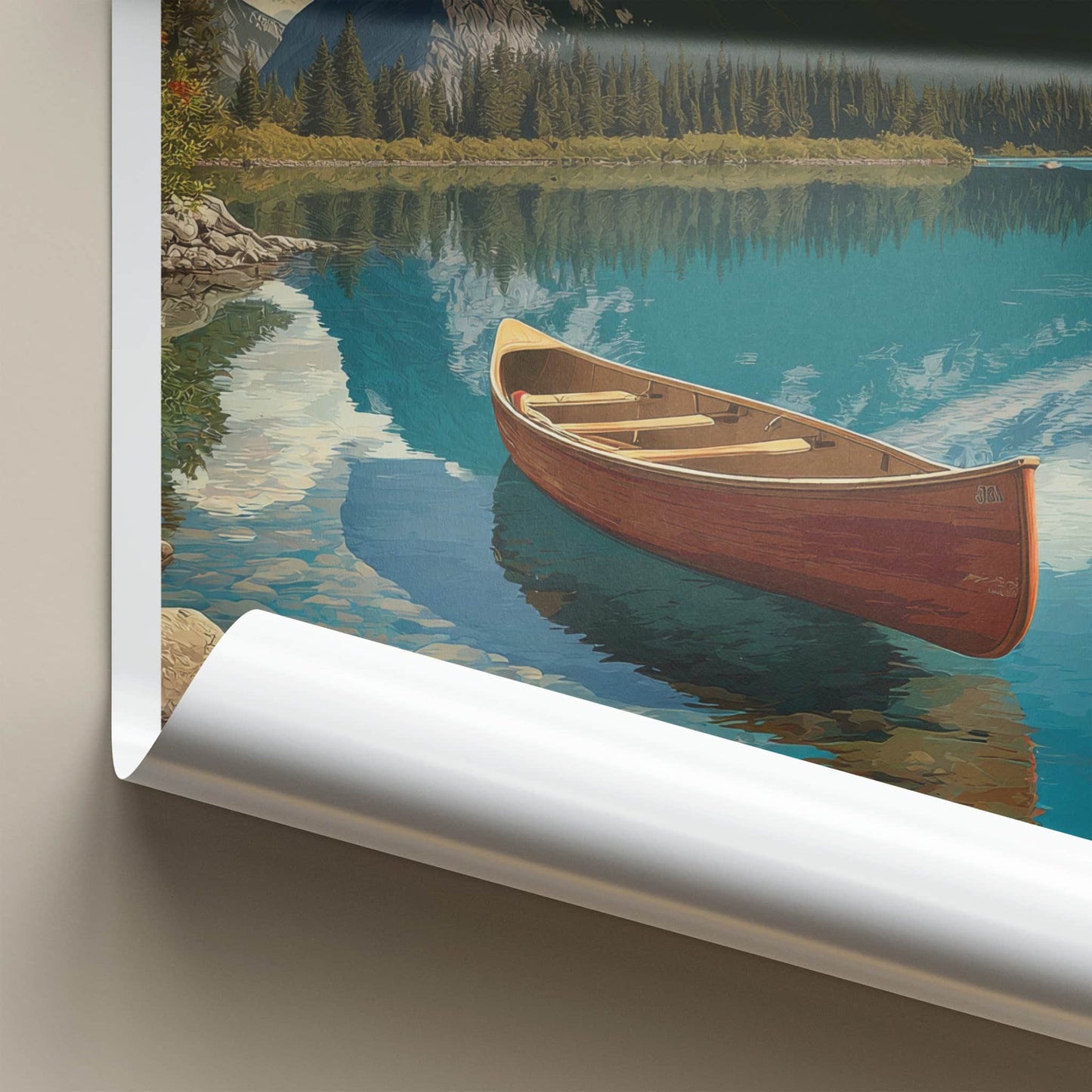 Mount Rundle Poster - Canada Travel Art - Red Canoe Lake Wall Decor