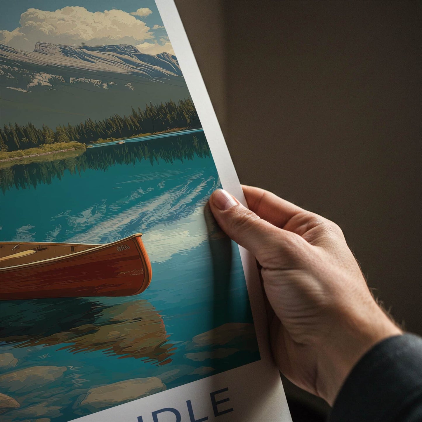 Mount Rundle Poster - Canada Travel Art - Red Canoe Lake Wall Decor