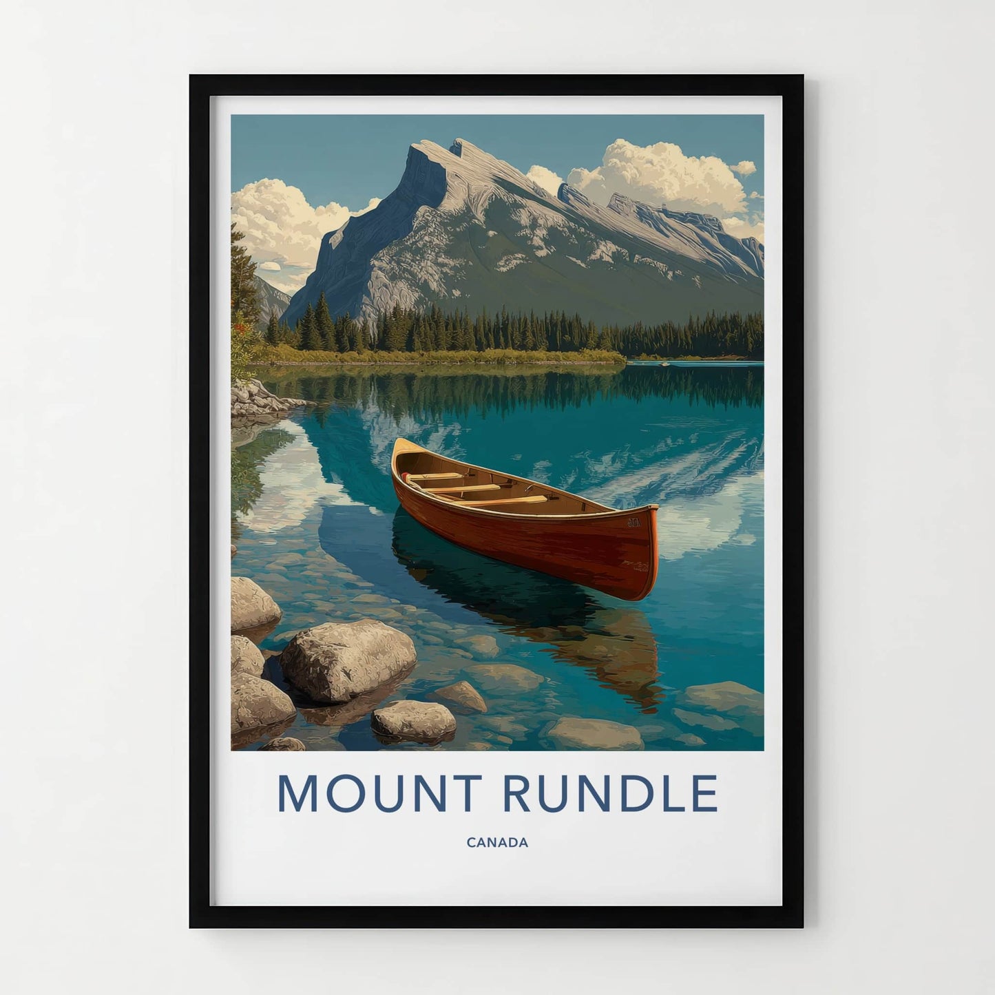 Mount Rundle Poster - Canada Travel Art - Red Canoe Lake Wall Decor