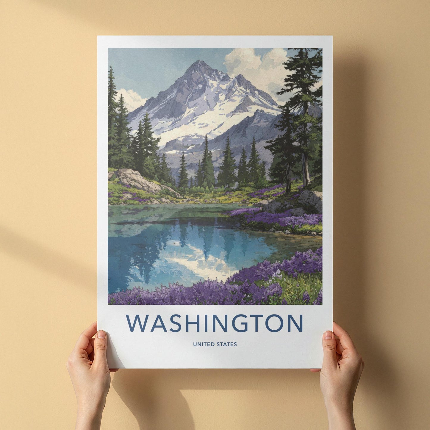 Mount Shuksan Poster - Washington Travel Art - Alpine Lake Flowers Wall Decor