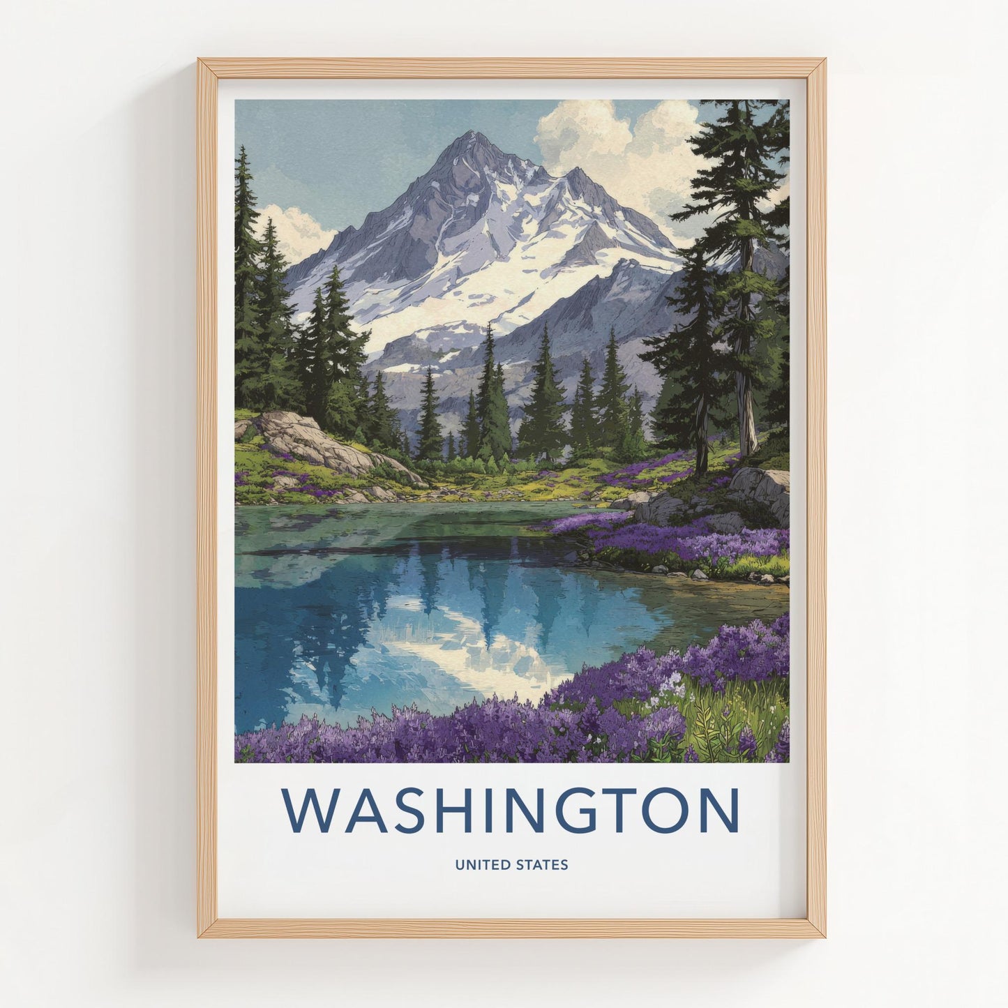 Mount Shuksan Poster - Washington Travel Art - Alpine Lake Flowers Wall Decor