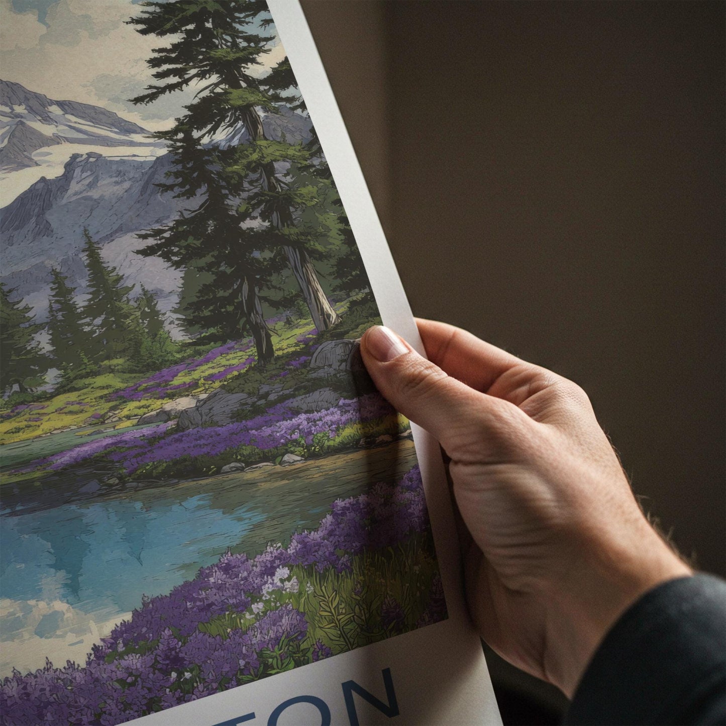 Mount Shuksan Poster - Washington Travel Art - Alpine Lake Flowers Wall Decor