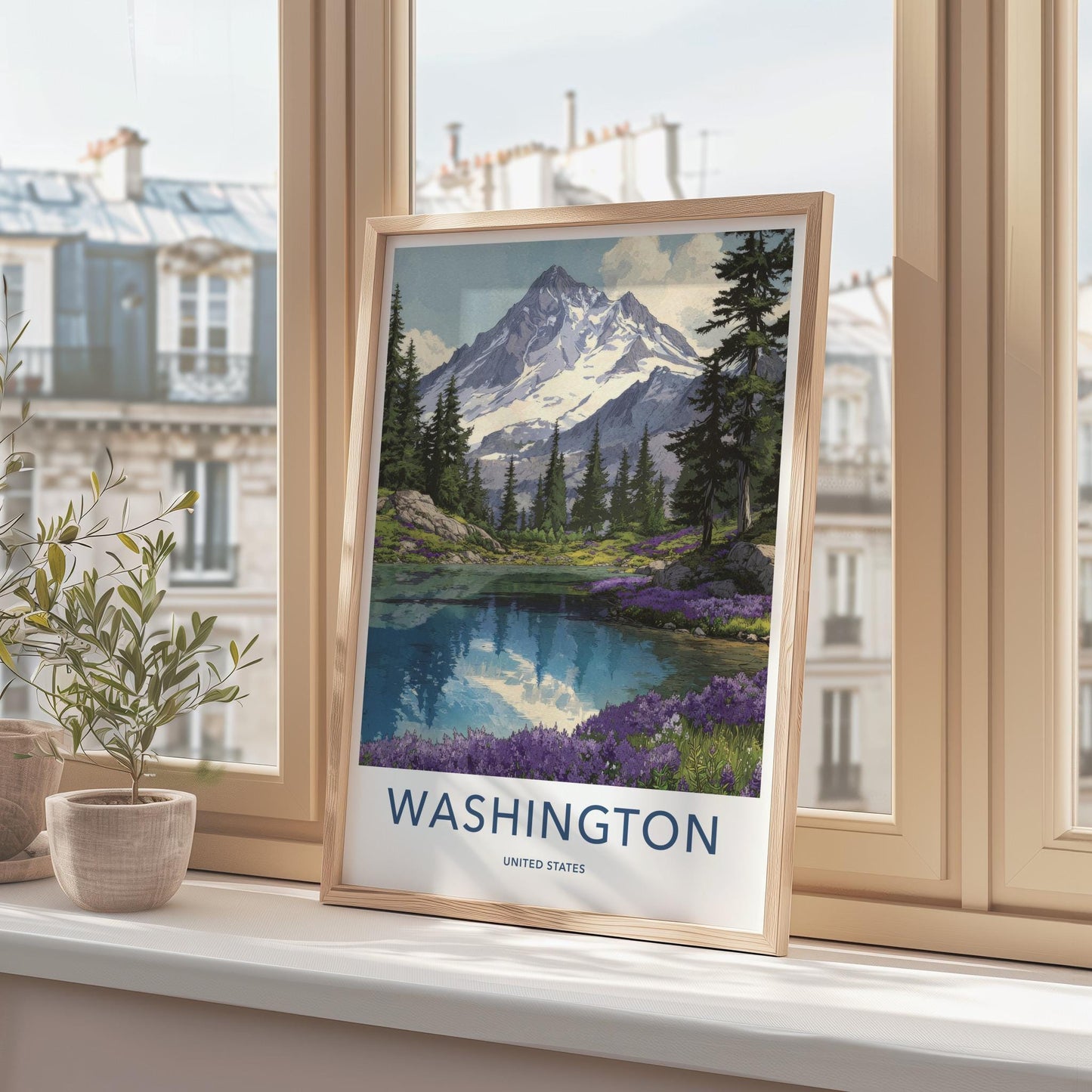 Mount Shuksan Poster - Washington Travel Art - Alpine Lake Flowers Wall Decor